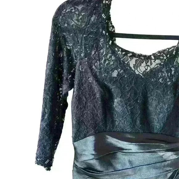 eDressit Black Lace & Satin Formal Dress Size 8 3/4 Sleeve Long Wedding Gown - Picture 5 of 15